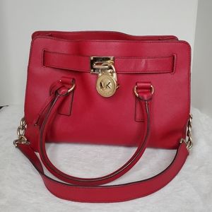 Michael Kors Hamilton Red Saffiano Leather Satchel